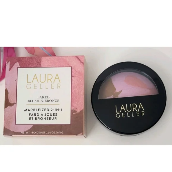 LAURA GELLER BAKED BLUSH-N-BRONZE MARBLEIZED 2-in-1 ROSE BRONZE 0.3 oz New - Picture 3 of 5